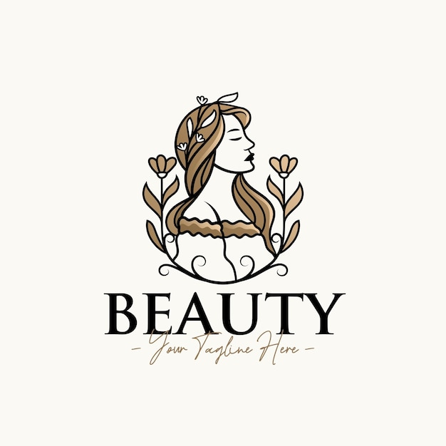 Modèle de conception de logo de beauté féminine naturelle femme or