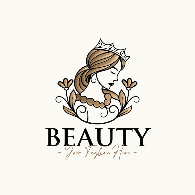 Modèle De Conception De Logo De Beauté Féminine Reine Naturelle Femme Or