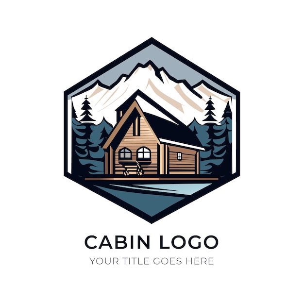 Modèle De Conception De Logo De Cabine Illustration Vectorielle D'une Cabane En Rondins Dans Les Montagnes