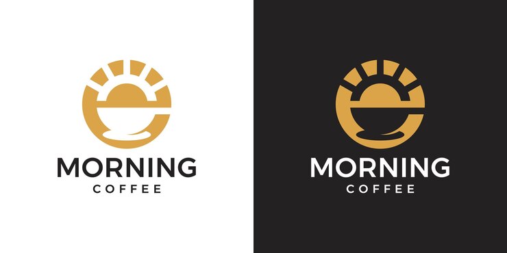 modèle de conception de logo de café du matin tasse de café avec design de soleil vecteur graphique icône de symbole