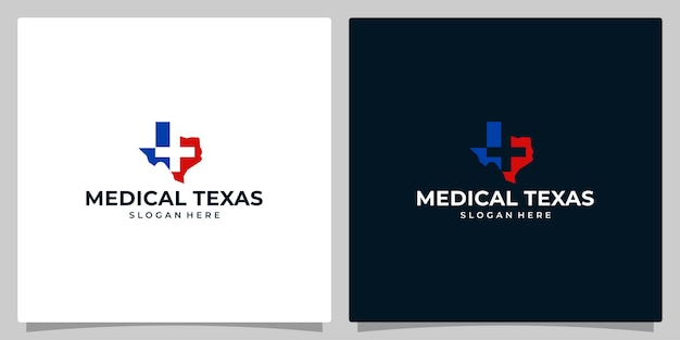 Modèle De Conception De Logo De Carte D'état Du Texas Avec Symbole D'icône D'illustration De Conception Graphique De Croix Médicale Créative