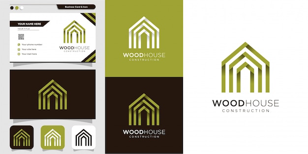 Modèle De Conception De Logo Et Carte De Visite De Maison En Bois, Moderne, Bois, Maison, Maison, Construction, Bâtiment