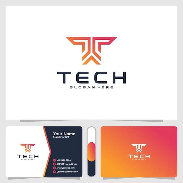 modèle de conception de logo et carte de visite tech