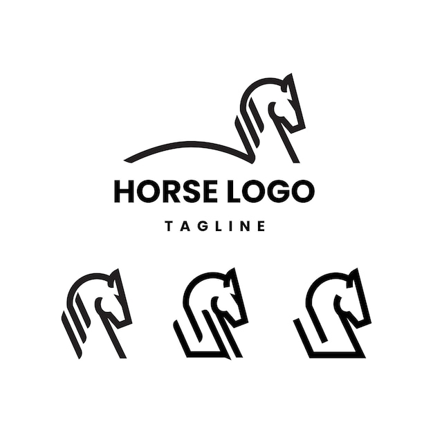 Modèle de conception de logo de cheval avec dessin au trait sur fond blanc