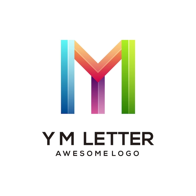 Modèle de conception de logo coloré lettre YM moderne