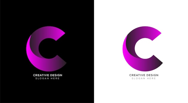 Modèle de conception de logo créatif dégradé lettre c avec noir et blanc.