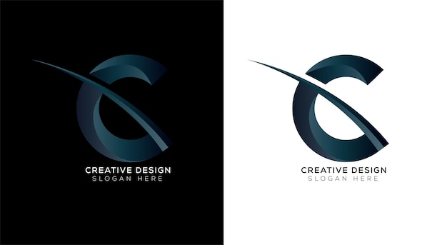 Modèle De Conception De Logo Créatif Dégradé Lettre C Avec Noir Et Blanc.