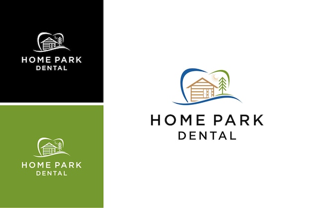 Modèle De Conception De Logo Dental Home. Symbole Créatif De Dent Avec Vecteur De Parc Arboré