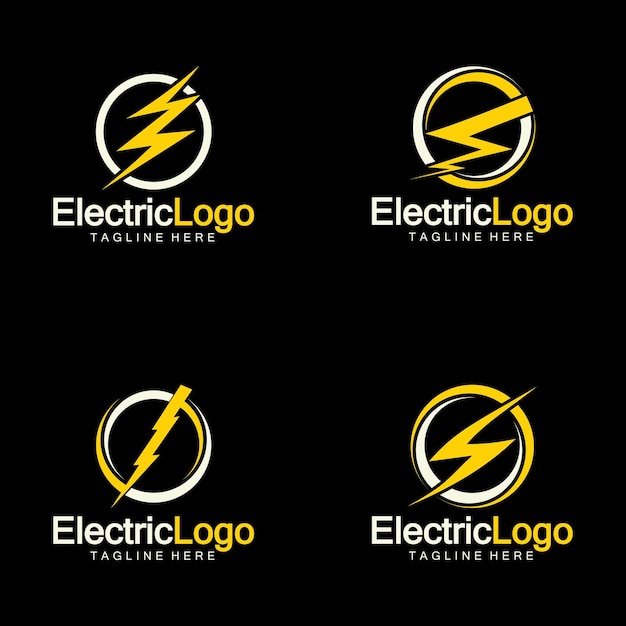 Vecteur modèle de conception de logo électrique isolé sur fond noir