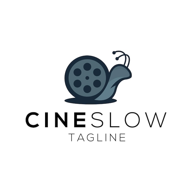 Vecteur modèle de conception de logo d'escargot et de bande de film avec un style de dessin animé