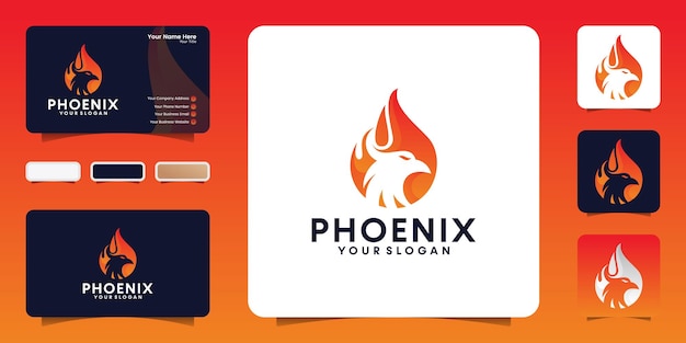 Modèle De Conception De Logo De Feu De Phoenix Et Carte De Visite