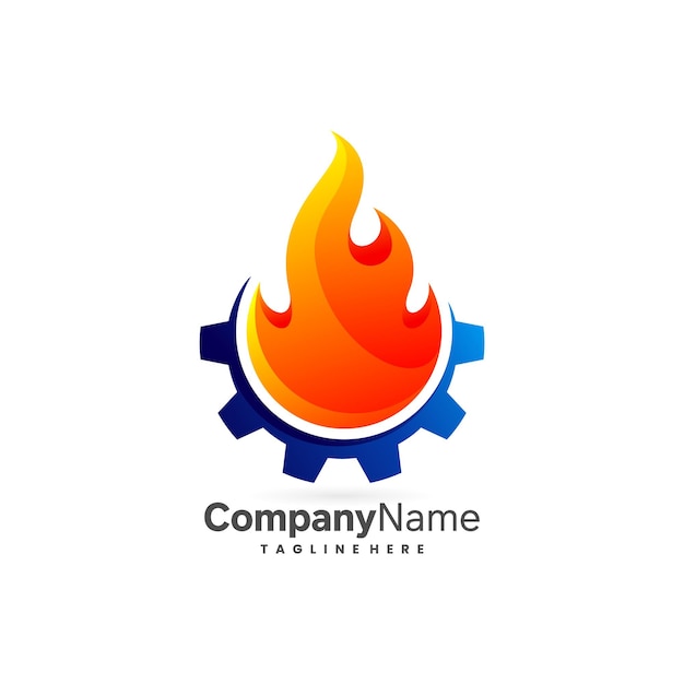 modèle de conception de logo flamme feu et engrenage