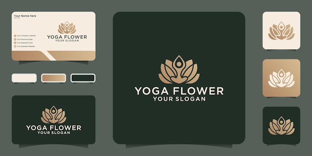 Modèle De Conception De Logo De Fleur De Yoga Et Carte De Visite