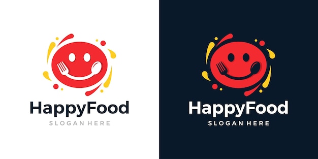 Modèle De Conception De Logo Happy Food Symboles De Sourire Avec Cuillère Fourchette Design Graphique Illustration Vectorielle Symbole Icône Créative