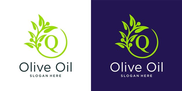 Modèle De Conception De Logo D'huile D'olive Lettre Q