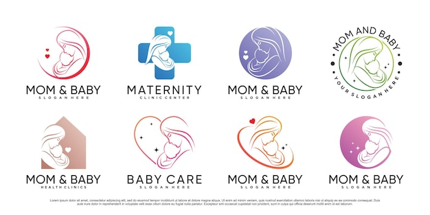 Modèle De Conception De Logo De Jeu D'icônes Maman Et Bébé Avec élément Créatif Vecteur Premium