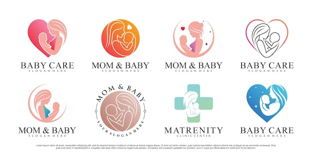 Modèle De Conception De Logo De Jeu D'icônes Maman Et Bébé Avec élément Créatif Vecteur Premium