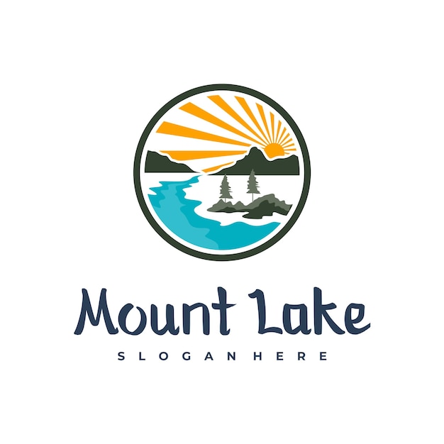 Modèle De Conception De Logo De Lac Illustration Vectorielle De Mount Lake Conception De Badge