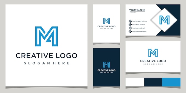 modèle de conception de logo lettre m et numéro 4 avec conception de carte de visite