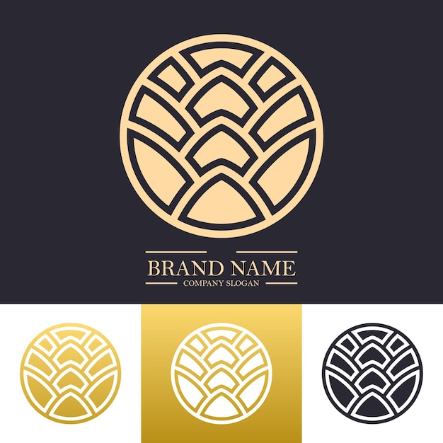 Modèle De Conception De Logo De Luxe Feuille Abstraite Simple En Couleur Dorée Avec Concept Floral Rond Art En Ligne