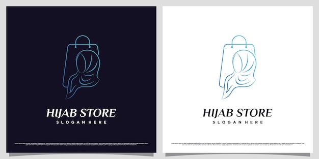 Modèle De Conception De Logo De Magasin Hijab Avec Icône De Sac Et Concept De Style De Ligne