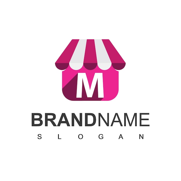 Vecteur modèle de conception de logo de magasin de lettre m, symbole de boutique en ligne.