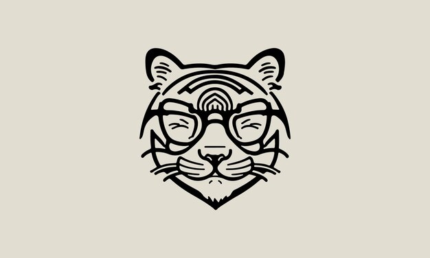 Modèle de conception de logo minimaliste simple d'une ligne de tigre geek mignon