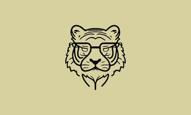 Modèle de conception de logo minimaliste simple d'une ligne de tigre geek mignon