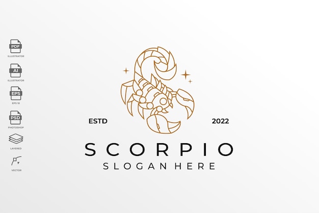 Vecteur modèle de conception de logo moderne monoline lineart zodiac scorpio illustration tattoo wallpaper art