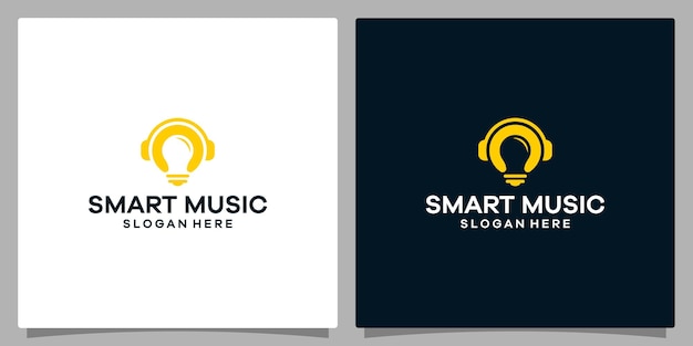 Modèle De Conception De Logo Musique Logo Casque Avec Ampoule Vecteur Premium