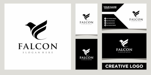 Vecteur modèle de conception de logo oiseau faucon avec conception de carte de visite