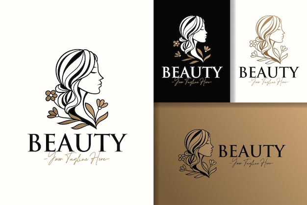 Modèle de conception de logo or féminin beauté naturelle femme
