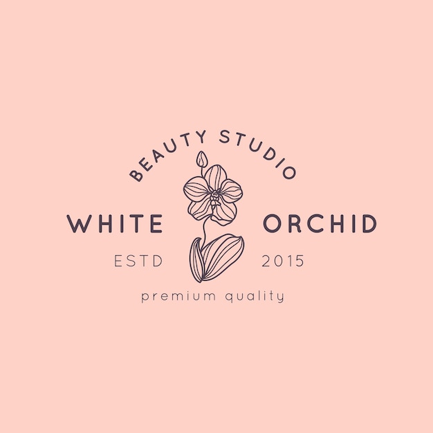 Modèle De Conception De Logo D'orchidée Dans Un Style Linéaire Minimal Simple. Emblème Floral De Vecteur Et Icône Pour Salon De Beauté, Spa.