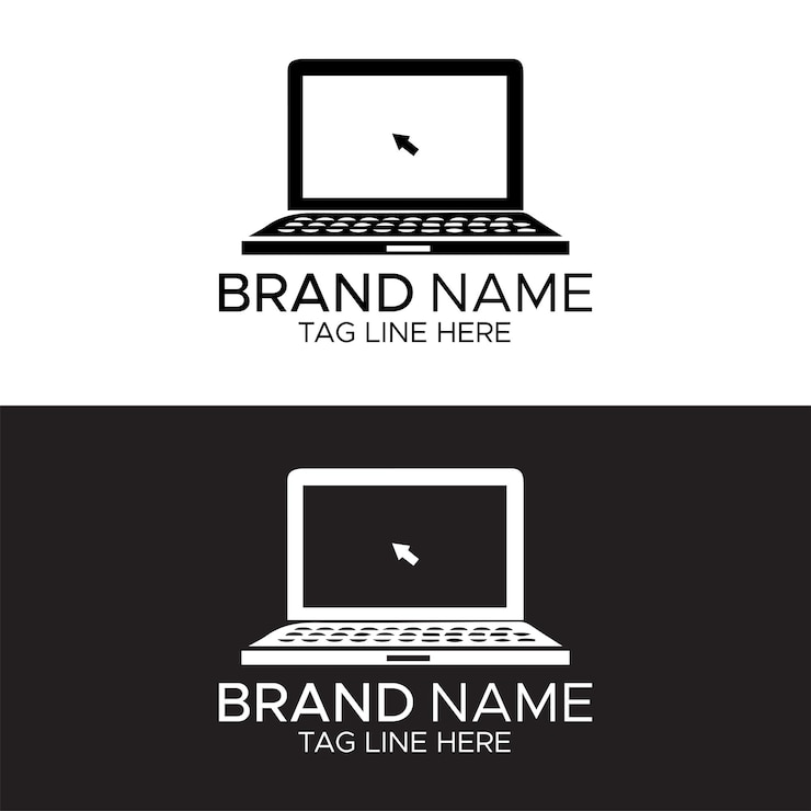 Vecteur modèle de conception de logo d'ordinateur en noir et blanc