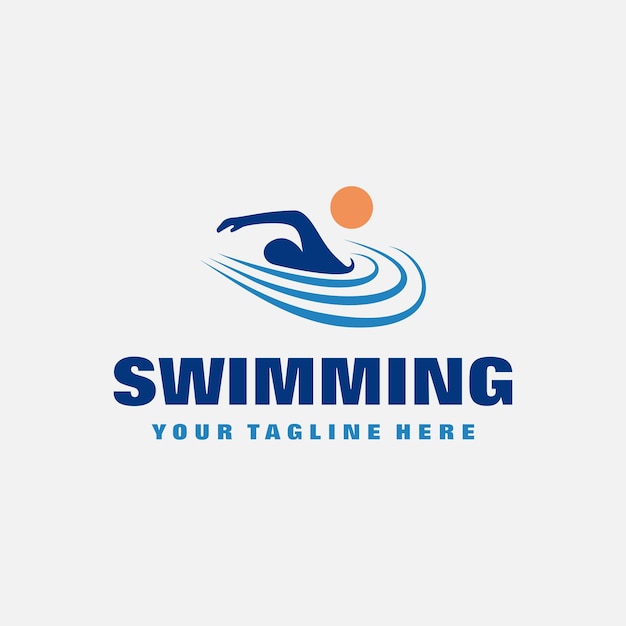 Vecteur modèle de conception de logo de plage de natation