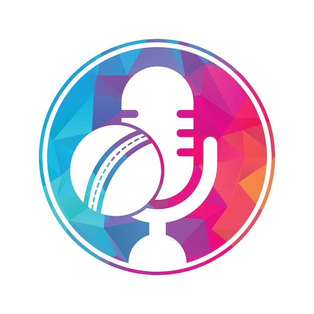 Modèle De Conception De Logo De Podcast De Cricket Création De Concept De Logo De Microphone Et De Balle De Cricket