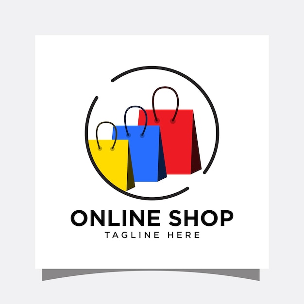 modèle de conception de logo shopping en ligne sac à provisions