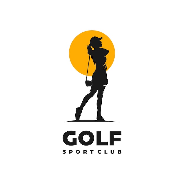 Modèle De Conception De Logo De La Silhouette D'une Joueuse De Golf