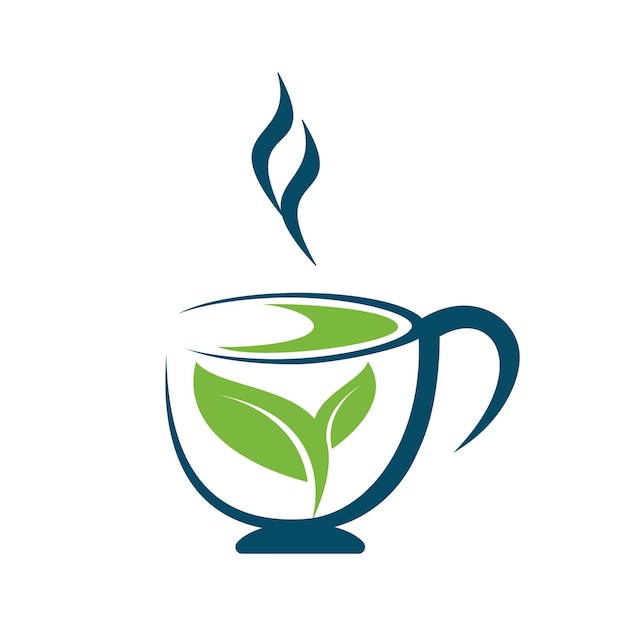 Modèle De Conception De Logo De Thé Vert Frais Tasse De Thé Vert Et Création De Vecteur De Logo De Feuilles