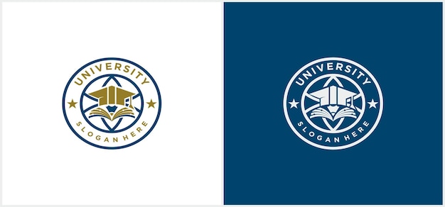 Modèle De Conception De Logo De Vecteur De Logo D'université, D'université, D'académie, D'école Et De Cours En Couleur Or Et Bleu