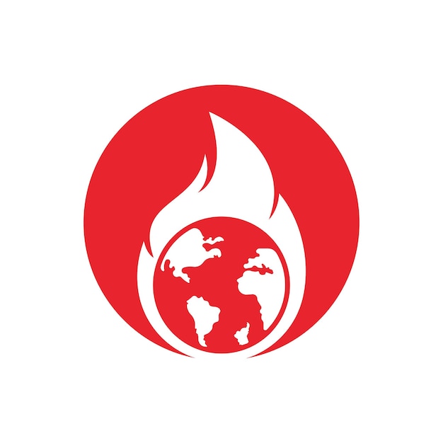 Modèle de conception de logo vectoriel Fire Planet. Conception d'icônes de feu et de terre.