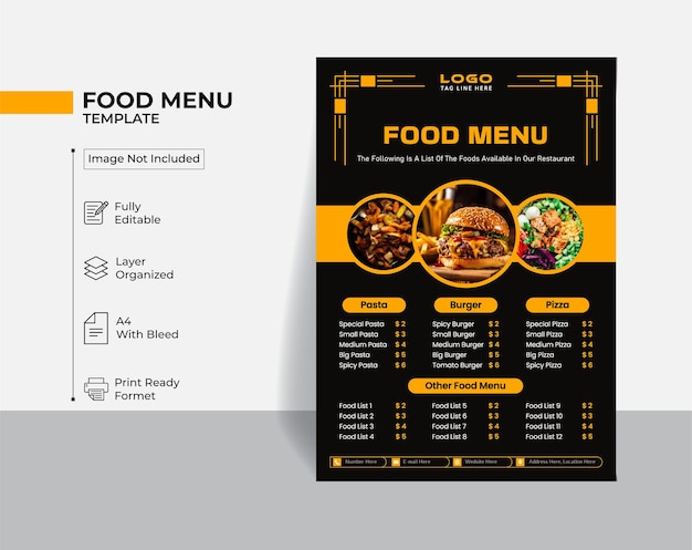 Un modèle de conception de menu alimentaire professionnel parfait pour le marketing sur les médias sociaux et les promotions de bannières Web