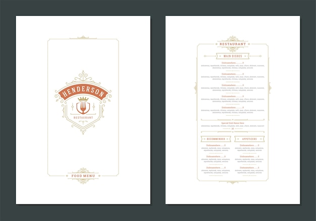 Modèle De Conception De Menu Avec Couverture Et Brochure De Logo Vintage De Restaurant