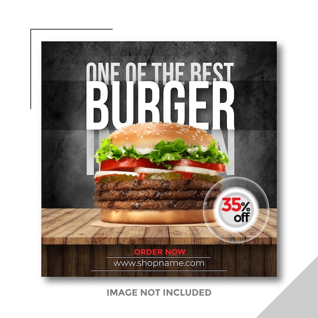 Vecteur modèle de conception de nourriture de bannière de promotion et de réduction de médias sociaux de menu de nourriture de hamburger
