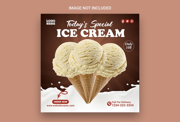 Modèle de conception de nourriture de médias sociaux de crème glacée spéciale d'été
