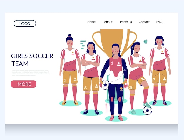 Modèle De Conception De Page D'atterrissage Du Site Web Vectoriel De L'équipe De Football Féminine