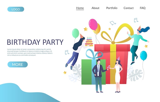 Modèle de conception de page de destination de site Web de vecteur de fête d'anniversaire