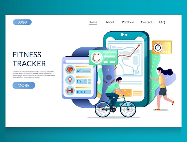 Modèle de conception de page de destination de site Web de vecteur de tracker de fitness