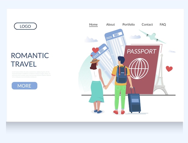 Vecteur modèle de conception de page de destination de site web de vecteur de voyage romantique