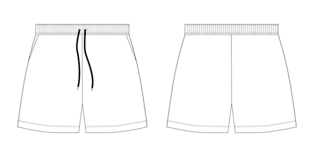 Modèle de conception de pantalons de shorts de sport d'esquisse technique. Illustration vectorielle de mode